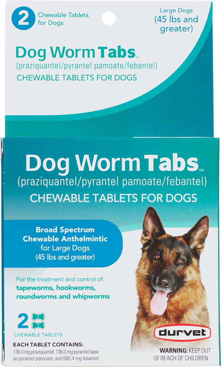 Durvet - Dog Worm Tabs Chewable Tablets - Large Dogs (over 45 lb.) - 2 ...