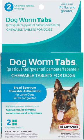 Durvet - Dog Worm Tabs Chewable Tablets - Large Dogs (over 45 lb.) - 2 count