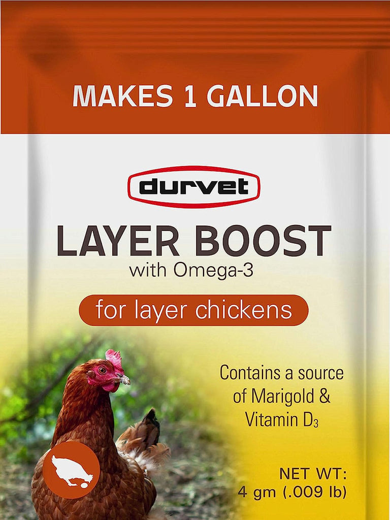 Durvet - Layer Boost with Omega-3 Packet - 4 gram (Makes 1 gallon) - 40pkt/box Durvet - Layer Boost with Omega-3 Packet - 4 gram (Makes 1 gallon) - 40pkt/box
