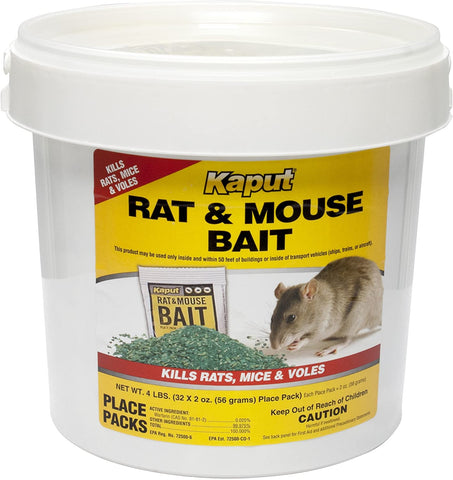 Kaput - Rat, Mouse, Vole, and Flea Grain Packs (2 oz.) - 32 Packet Pail