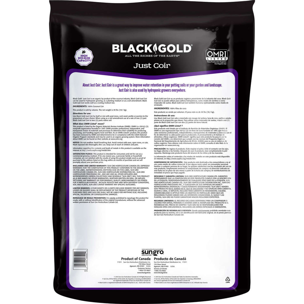 black gold natural & organic potting mix Sun Gro - Black Gold Just Coir